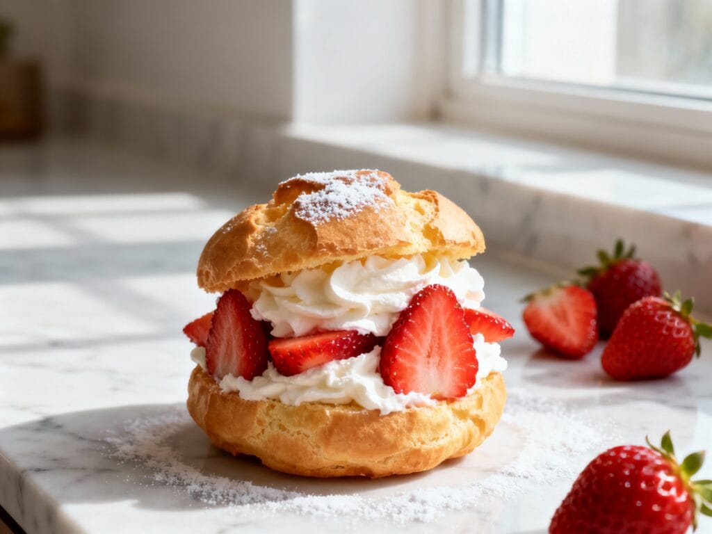 Strawberry Cream Puffs Recipe with Fresh Whipped Cream