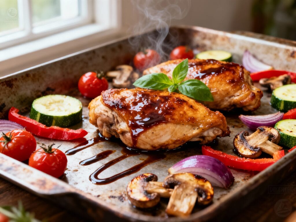 One Pan Balsamic Chicken with Roasted Veggies
