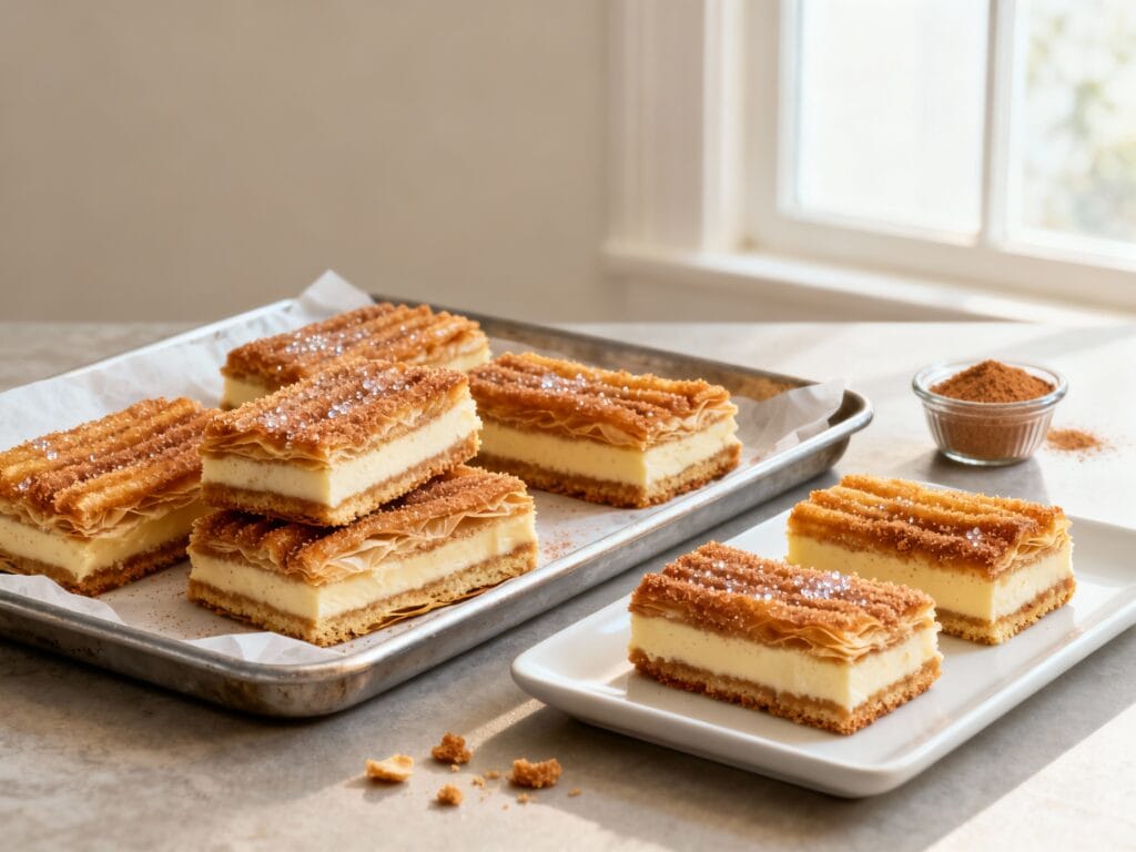 Churro Cheesecake Bars with Cinnamon Sugar Crunch (No-Fuss Dessert)