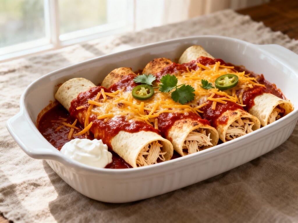 Creamy Chicken Enchiladas with Red Sauce (Family Favorite)